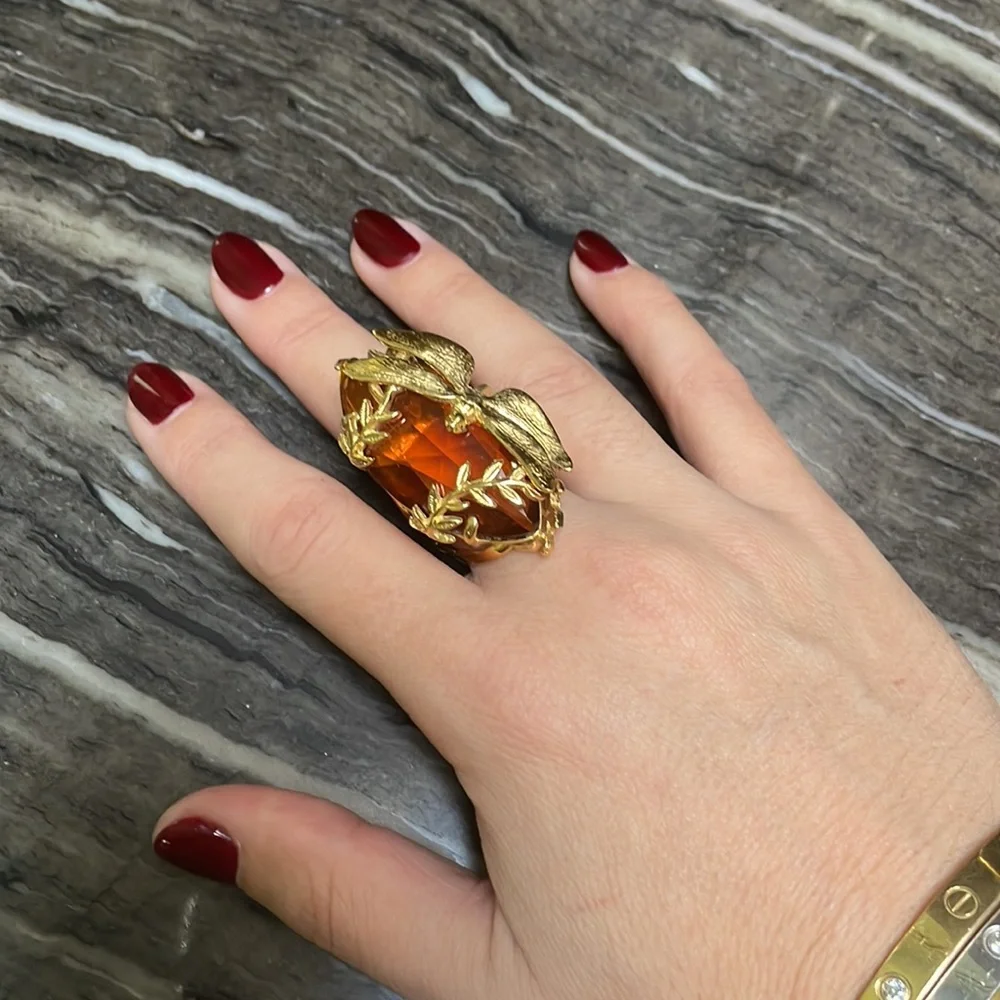 Gorgeous Cocktail Ring Dragonfly with Citrine Marquis cut